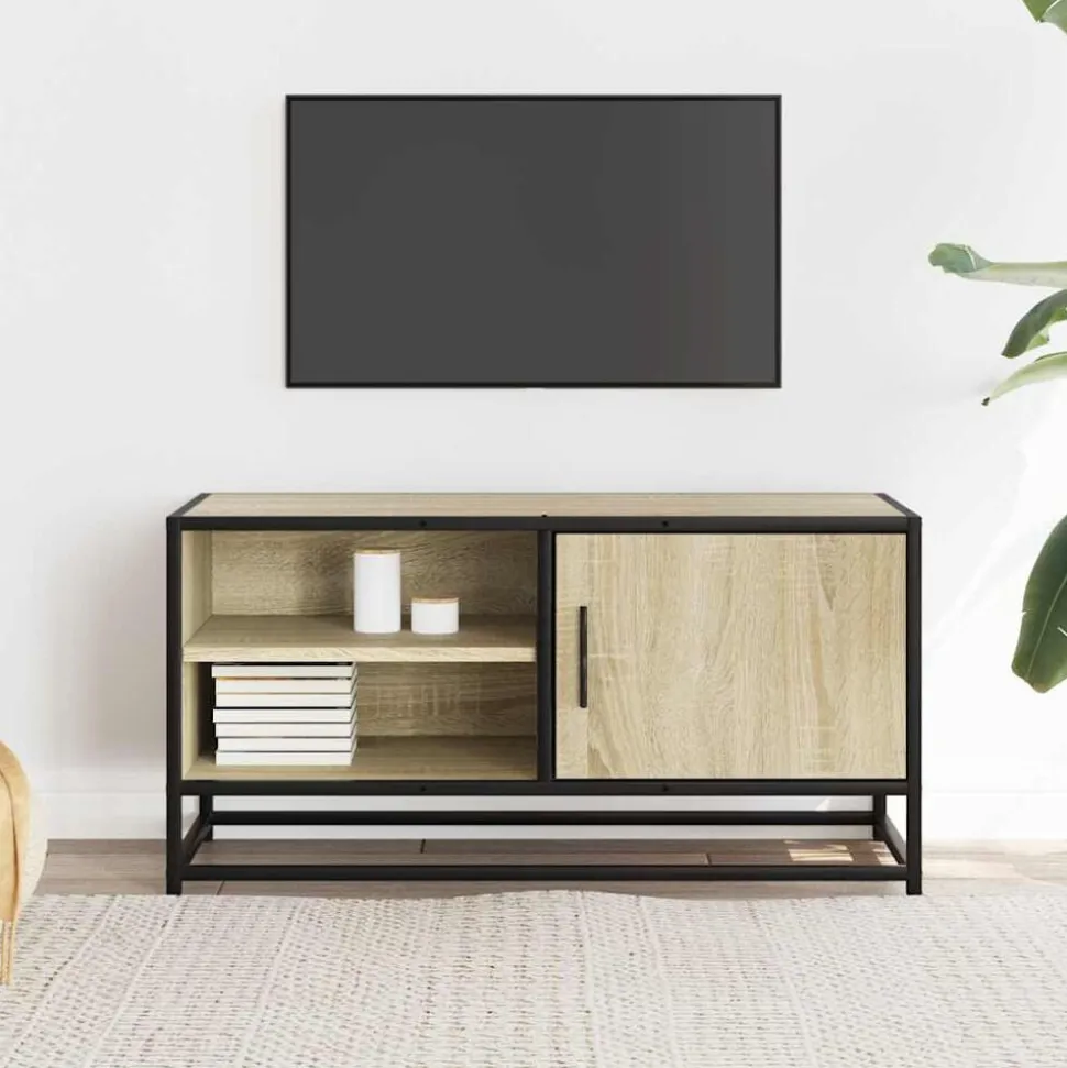 vidaXL Tv-meubel 80x34,5x40 cm bewerkt hout metaal sonoma eikenkleurig