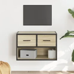 vidaXL Tv-meubel 60x31x39,5 cm bewerkt hout metaal sonoma eikenkleurig