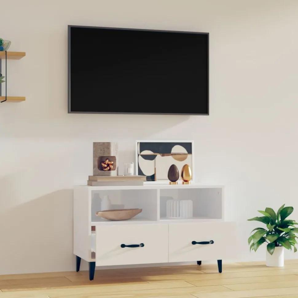 vidaXL Tv-meubel 80x36x50 cm bewerkt hout hoogglans wit
