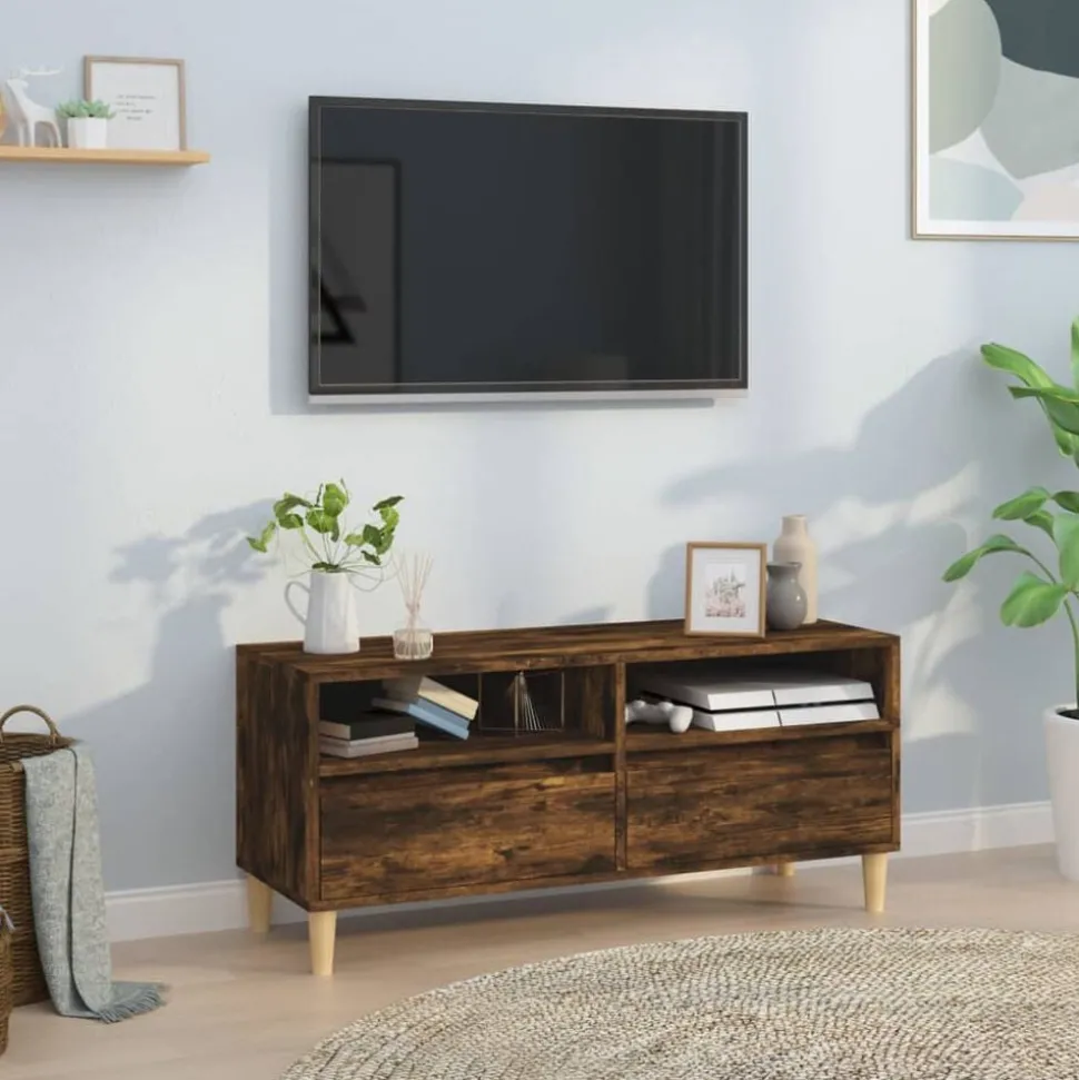 vidaXL Tv-meubel 100x34,5x44,5 cm bewerkt hout gerookt eikenkleurig