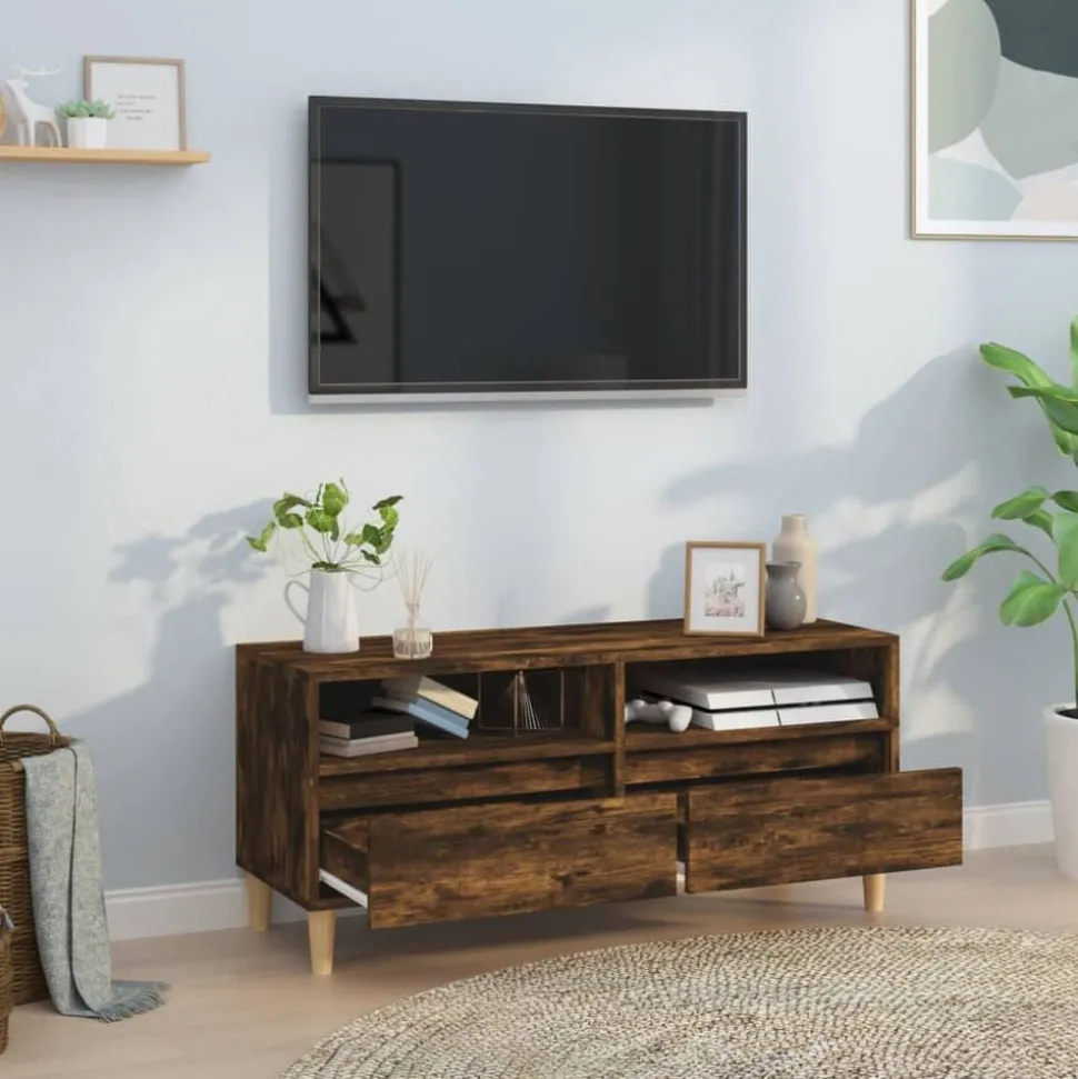 vidaXL Tv-meubel 100x34,5x44,5 cm bewerkt hout gerookt eikenkleurig