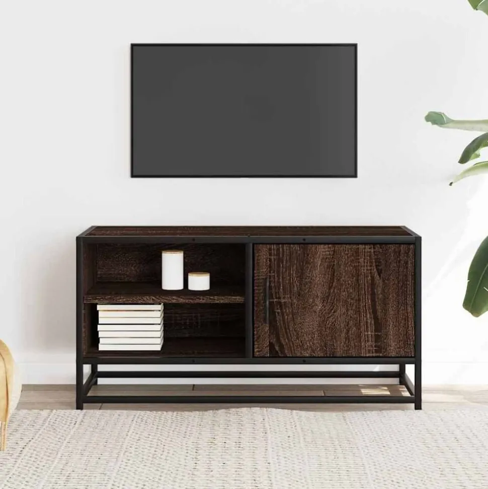 vidaXL Tv-meubel 80x34,5x40 cm bewerkt hout metaal bruin eikenkleur