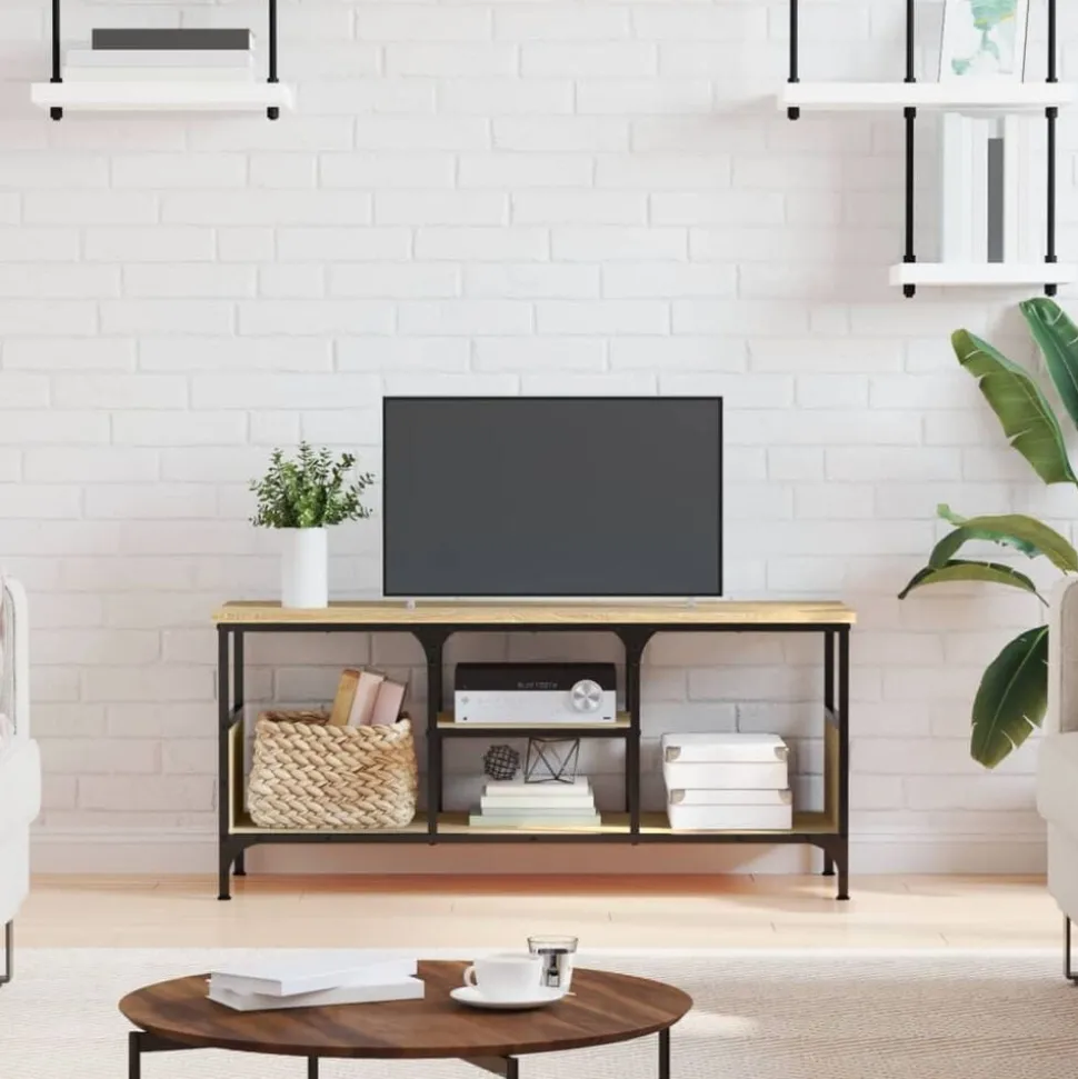 vidaXL Tv-meubel 100x33x45 cm bewerkt hout en ijzer sonoma eikenkleur