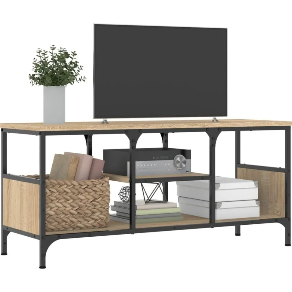 vidaXL Tv-meubel 100x33x45 cm bewerkt hout en ijzer sonoma eikenkleur