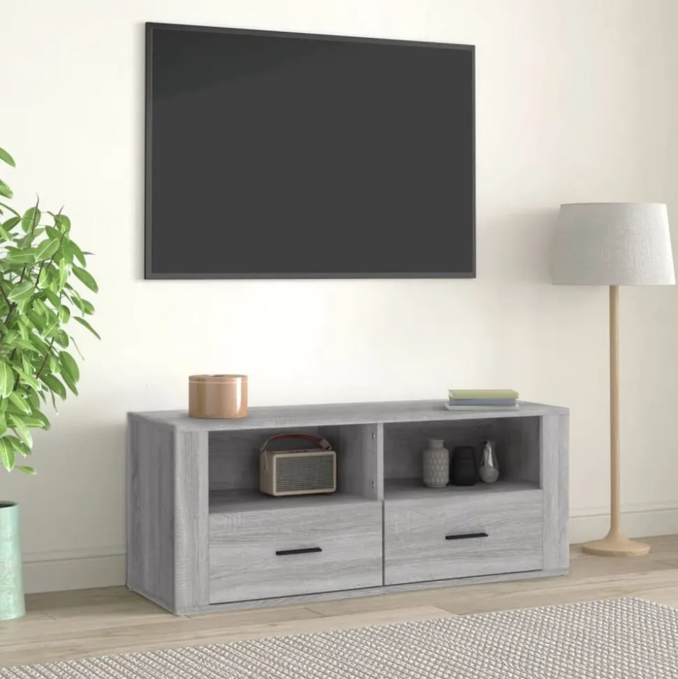 vidaXL Tv-meubel 100x35x40 cm bewerkt hout grijs sonoma eikenkleurig