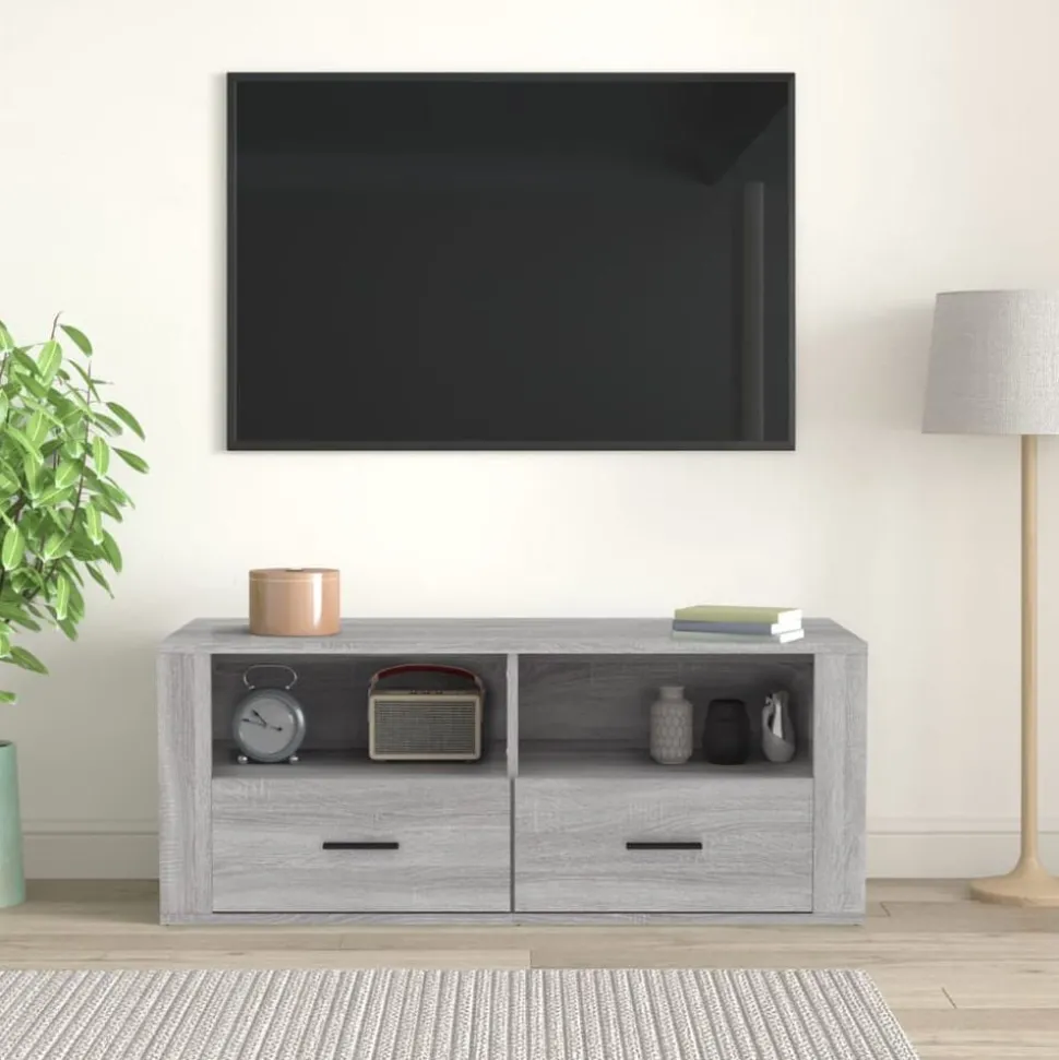 vidaXL Tv-meubel 100x35x40 cm bewerkt hout grijs sonoma eikenkleurig