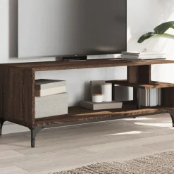 vidaXL Tv-meubel 102x40x41 cm hout en gepoedercoat staal bruineiken