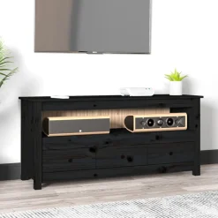 vidaXL Tv-meubel 114x35x52 cm massief grenenhout zwart