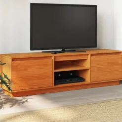 vidaXL Tv-meubel 140x35x40 cm massief grenenhout wasbruin