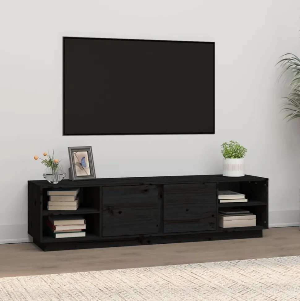 vidaXL Tv-meubel 156x40x40 cm massief grenenhout zwart