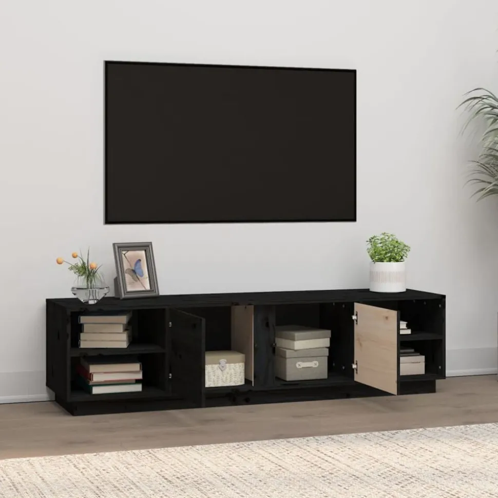 vidaXL Tv-meubel 156x40x40 cm massief grenenhout zwart