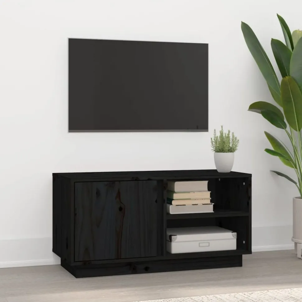 vidaXL Tv-meubel 80x35x40,5 cm massief grenenhout zwart