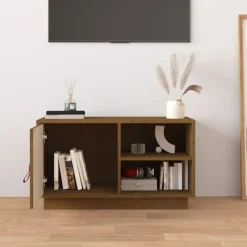 vidaXL Tv-meubel 70x34x40 cm massief grenenhout honingbruin