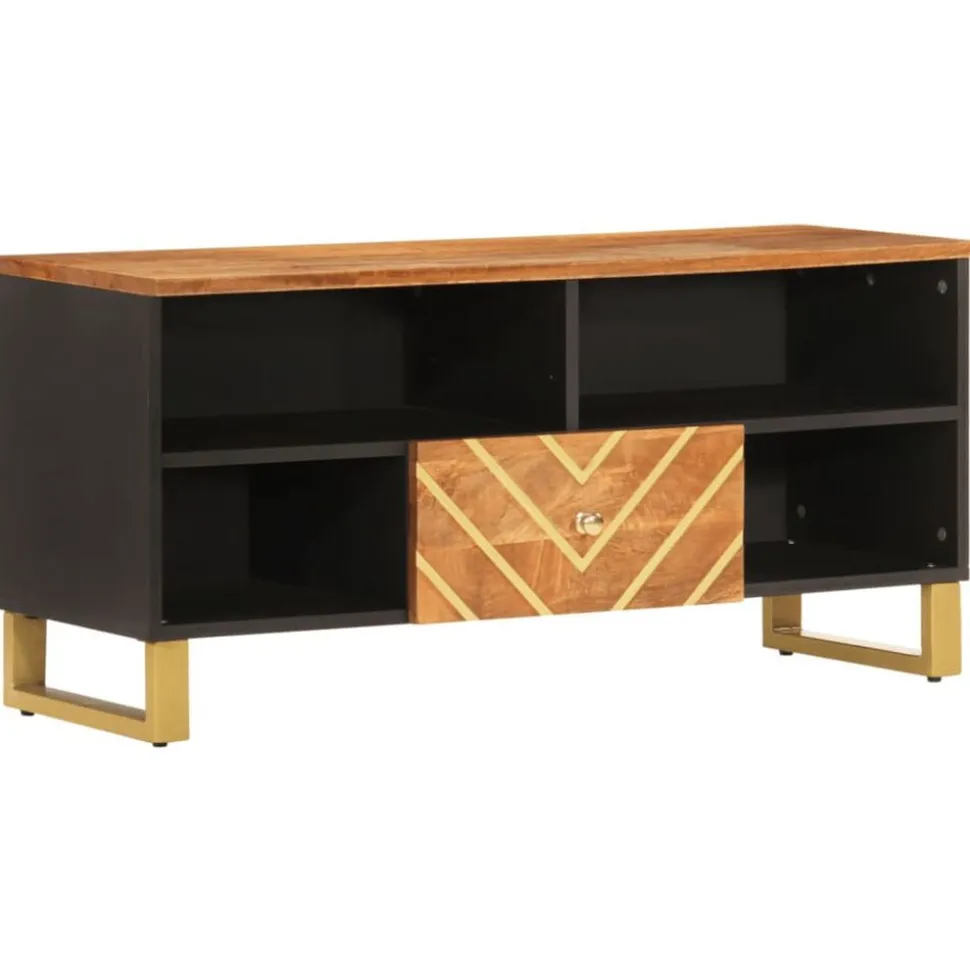 vidaXL Tv-meubel 100x33,5x46 cm massief mangohout bruin en zwart