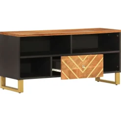 vidaXL Tv-meubel 100x33,5x46 cm massief mangohout bruin en zwart