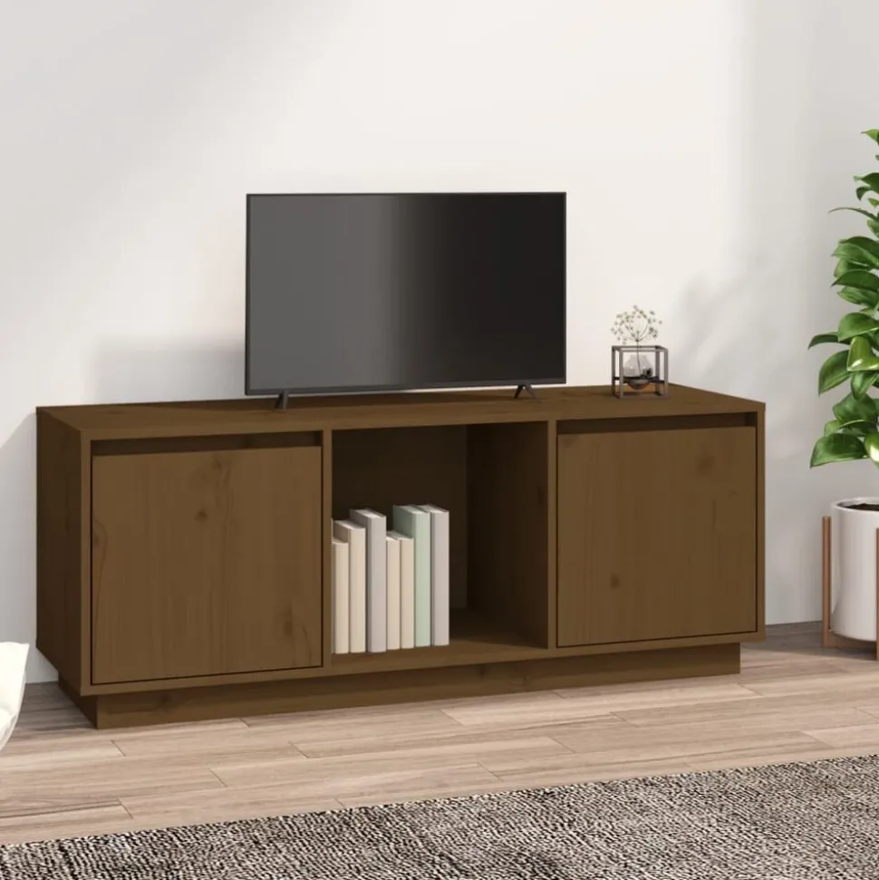 vidaXL Tv-meubel 110,5x35x44 cm massief grenenhout honingbruin