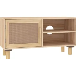 vidaXL Tv-meubel 80x30x40 cm massief grenenhout en rattan bruin