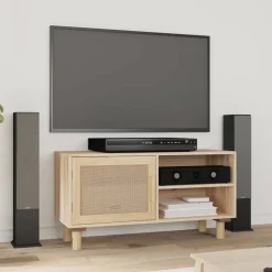 vidaXL Tv-meubel 80x30x40 cm massief grenenhout en rattan bruin