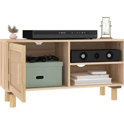 vidaXL Tv-meubel 80x30x40 cm massief grenenhout en rattan bruin