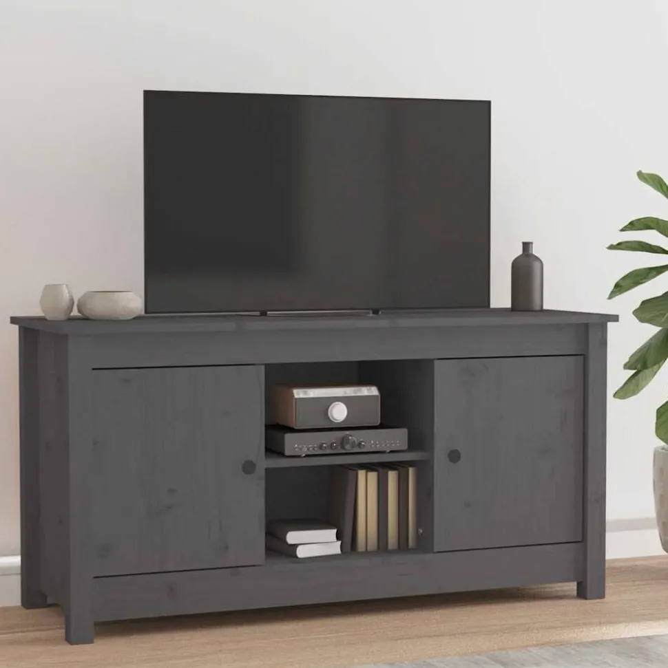 vidaXL Tv-meubel 103x36,5x52 cm massief grenenhout grijs