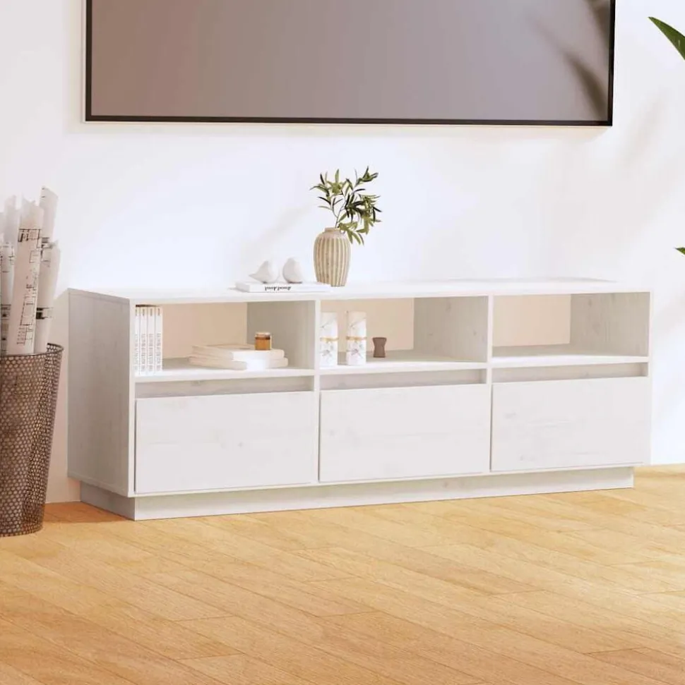 vidaXL Tv-meubel 140x37x50 cm massief grenenhout wit