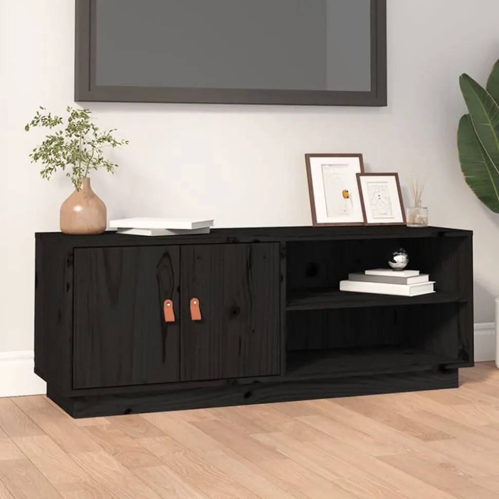 vidaXL Tv-meubel 105x34x40 cm massief grenenhout zwart