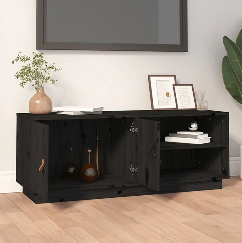 vidaXL Tv-meubel 105x34x40 cm massief grenenhout zwart