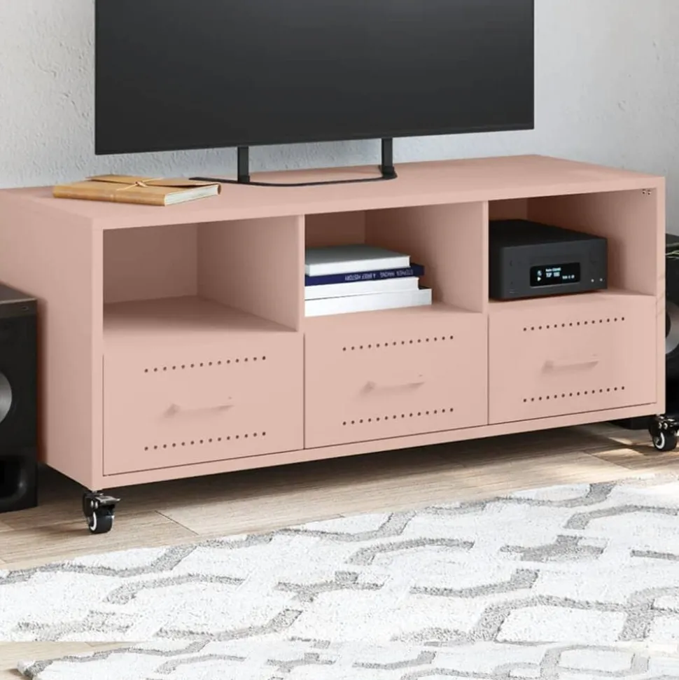 vidaXL Tv-meubel 100,5x39x43,5 cm staal roze