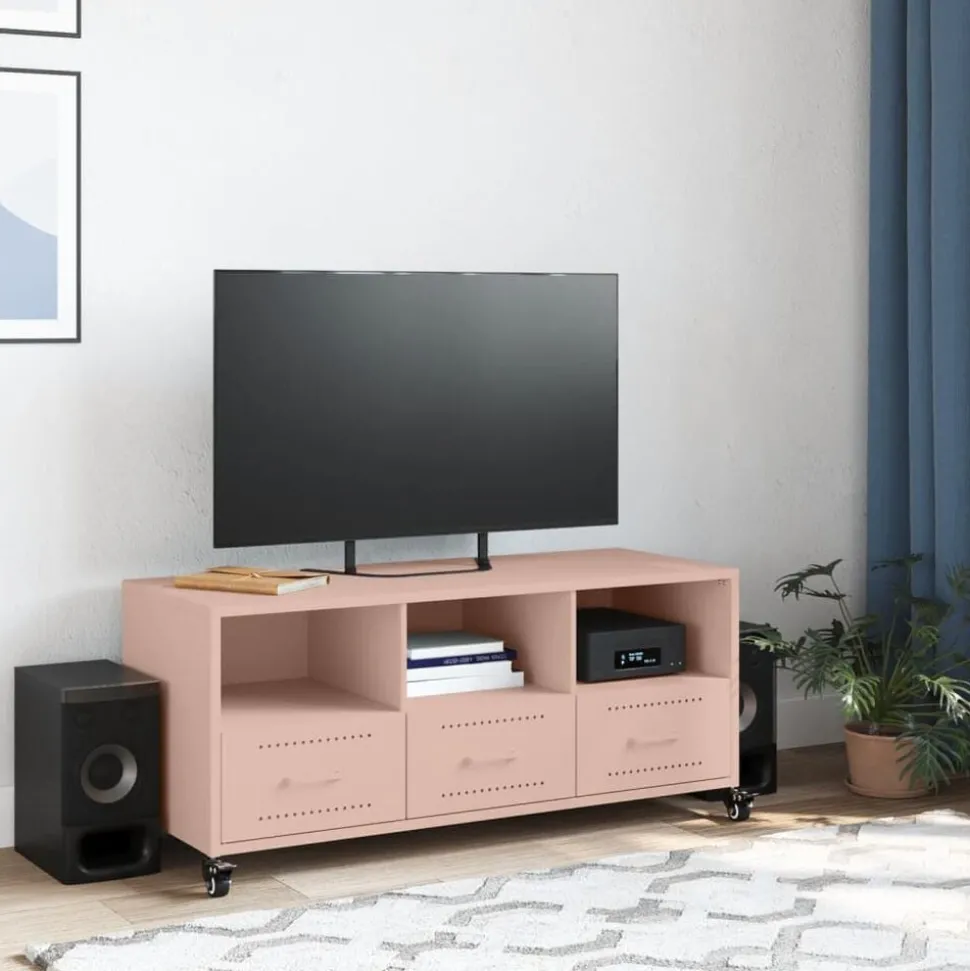 vidaXL Tv-meubel 100,5x39x43,5 cm staal roze