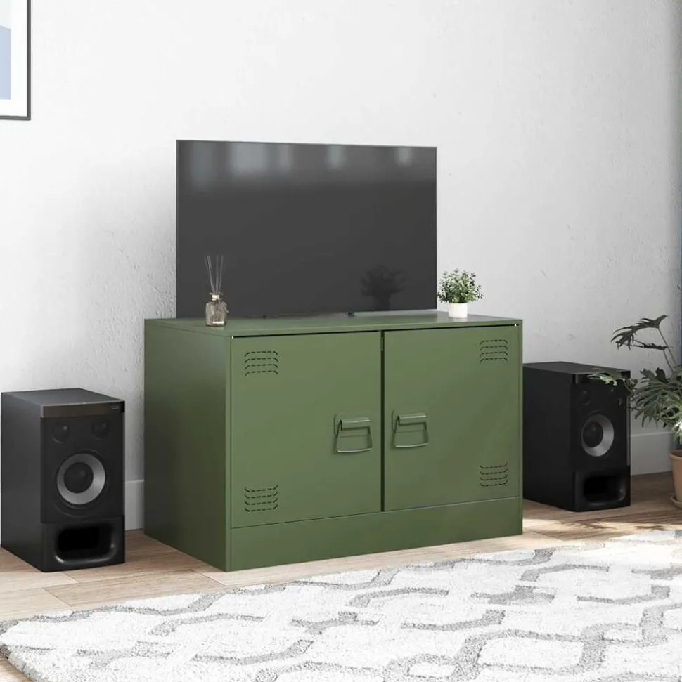 vidaXL Tv-meubel 67x39x44 cm staal olijfgroen