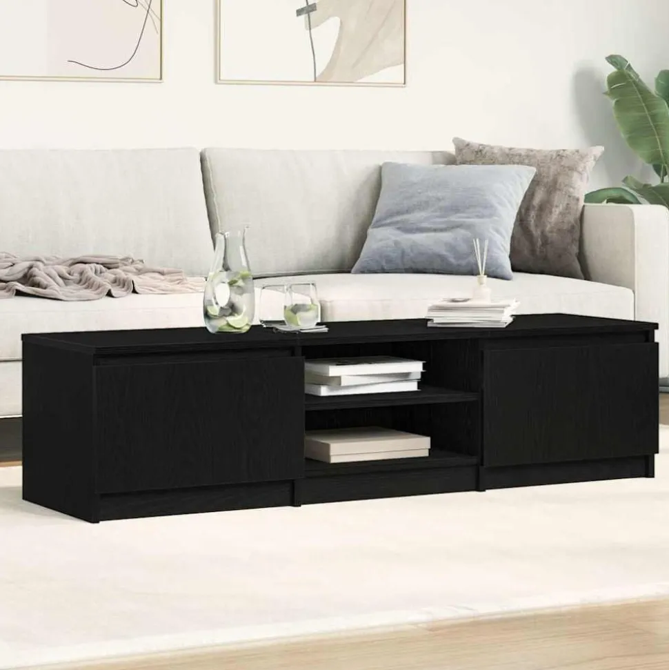 vidaXL TV-meubel Zwart Eiken 140x40x36 cm Bewerkt Hout