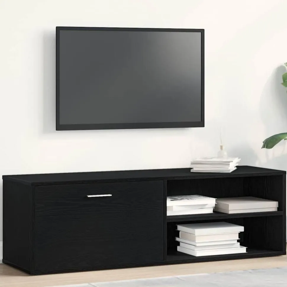 vidaXL TV-meubel Zwart Eiken 120x34x37 cm Bewerkt Hout