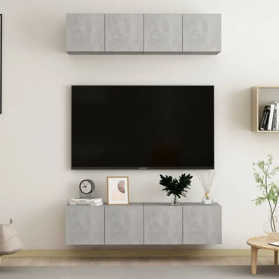 vidaXL Tv-meubelen 4 st 60x30x30 cm bewerkt hout betongrijs