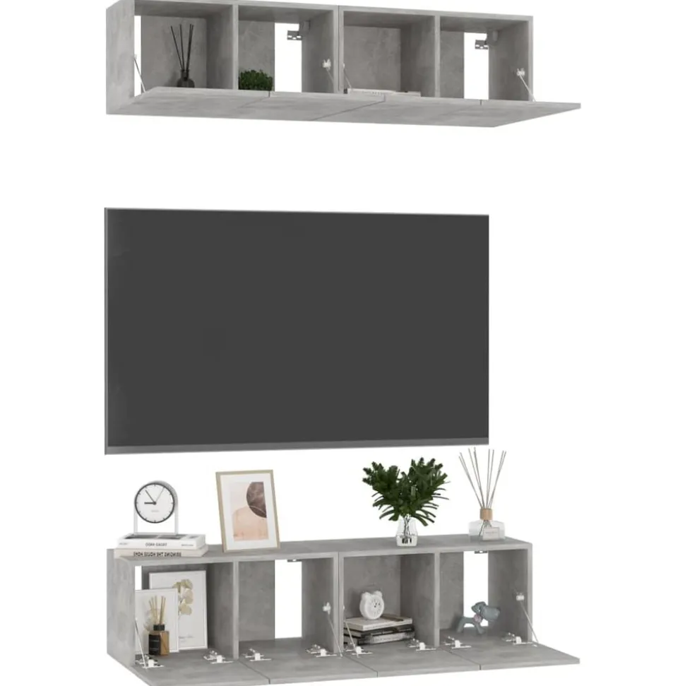 vidaXL Tv-meubelen 4 st 60x30x30 cm bewerkt hout betongrijs