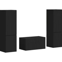 vidaXL Tv-meubelset 5 pcs Zwart Bewerkt hout
