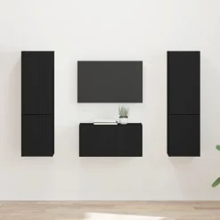 vidaXL Tv-meubelset 5 pcs Zwart Bewerkt hout