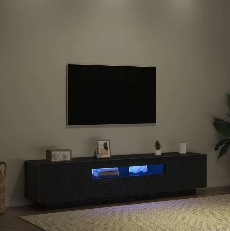 vidaXL Tv-meubelset 2 pcs Zwart 180 x 35 x 40 cm Bewerkt hout