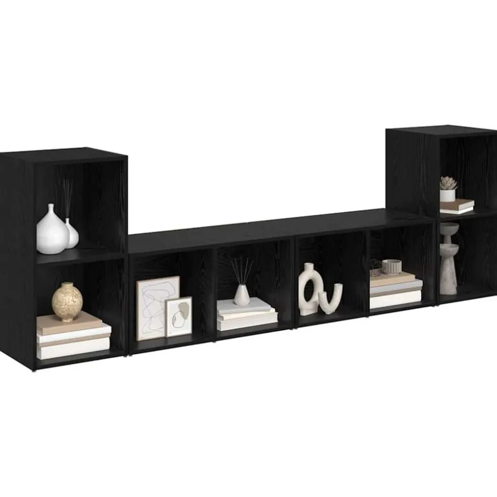 vidaXL Tv-meubelset 4 pcs Zwart Eiken 37 x 37 x 72 cm Bewerkt hout