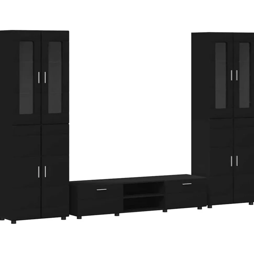 vidaXL Tv-meubelset met lade met plank FLORIN 3 pcs Zwart Bewerkt hout