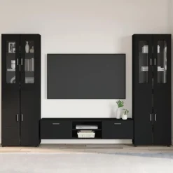 vidaXL Tv-meubelset met lade met plank FLORIN 3 pcs Zwart Bewerkt hout