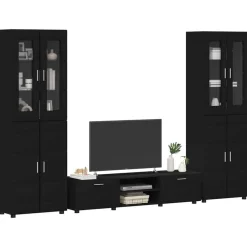 vidaXL Tv-meubelset met lade met plank FLORIN 3 pcs Zwart Bewerkt hout