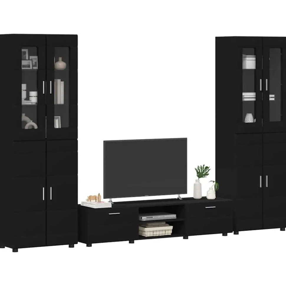 vidaXL Tv-meubelset met lade met plank FLORIN 3 pcs Zwart Bewerkt hout