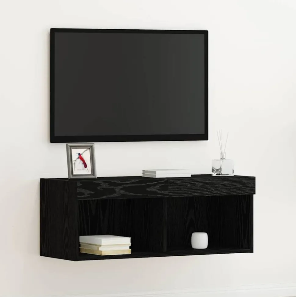 vidaXL Tv-meubelset met LED Zwart Eiken 80 x 30 x 30 cm Bewerkt hout