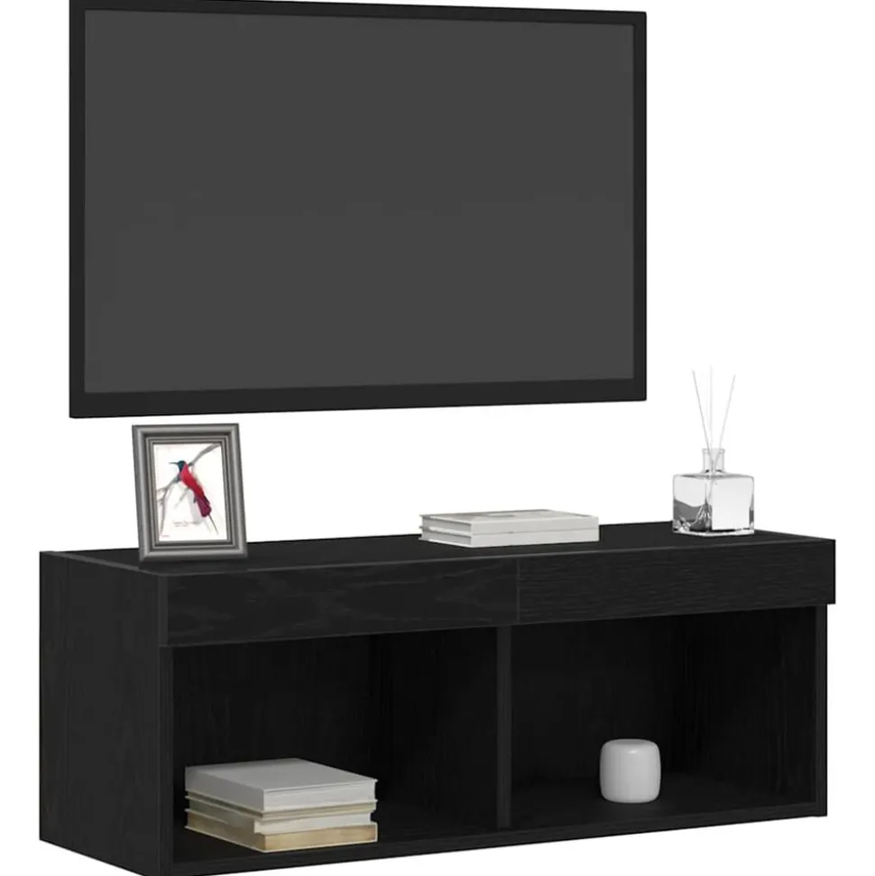 vidaXL Tv-meubelset met LED Zwart Eiken 80 x 30 x 30 cm Bewerkt hout