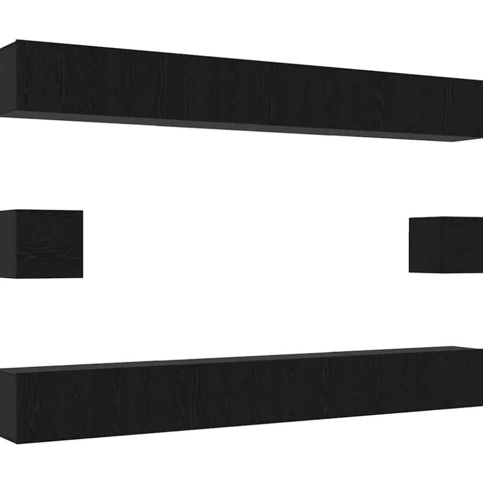 vidaXL Tv-meubelset Wandgemonteerd 8 pcs Zwart Eiken Bewerkt hout