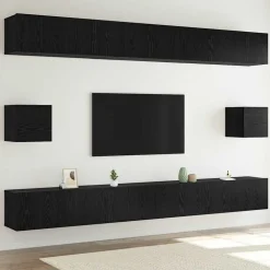 vidaXL Tv-meubelset Wandgemonteerd 8 pcs Zwart Eiken Bewerkt hout