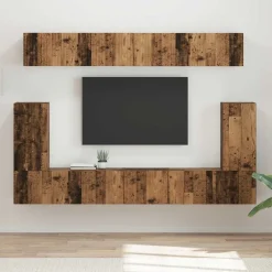 vidaXL Tv-meubelset Wandgemonteerd 5 pcs Oudhout Bewerkt hout