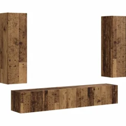 vidaXL Tv-meubelset Wandgemonteerd 3 pcs Oudhout Bewerkt hout