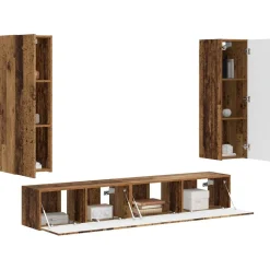 vidaXL Tv-meubelset Wandgemonteerd 3 pcs Oudhout Bewerkt hout