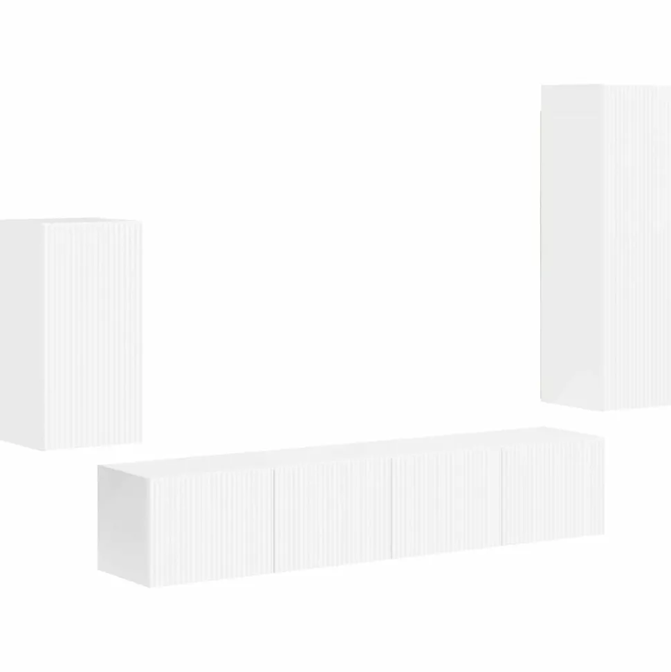 vidaXL Tv-meubelset Wandgemonteerd 4 pcs Hoogglans wit Bewerkt hout